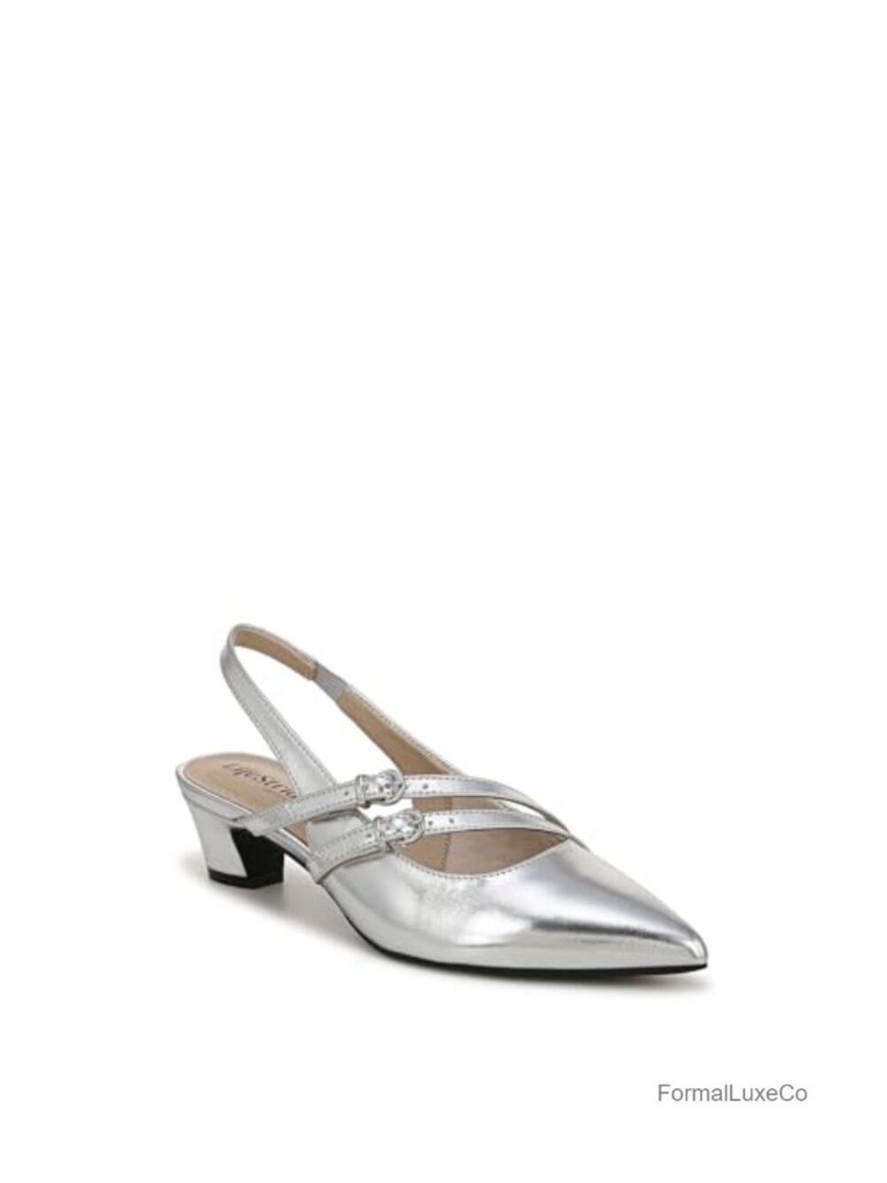 Faux Leather Slingback Kitten Heel Pointed Toe Pumps